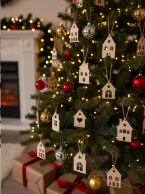 Maisons de Noël en bois (lot de 20) artisanales